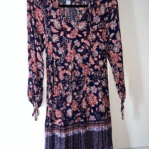Old Navy Navy and Pink Floral Long Sleeve Dress
